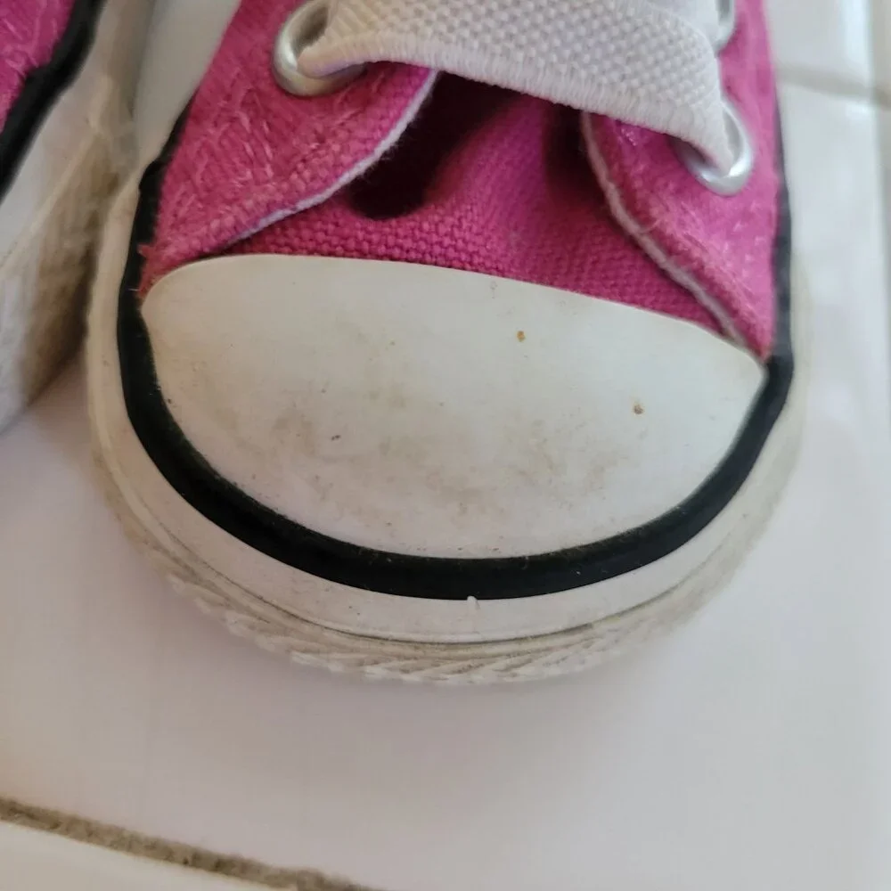 Converse All Star Infant High‎ Top Sneakers Size 2 Black Pink Canvas Shoes
